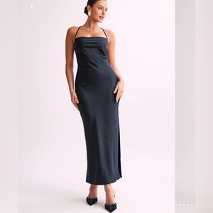 Meshki Sydney straight neck slip maxi dress medium black